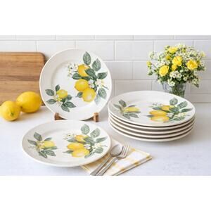 Royal Norfolk Lemon Dinner Plates Set 5 Botanical Yellow 10.5” Ceramic